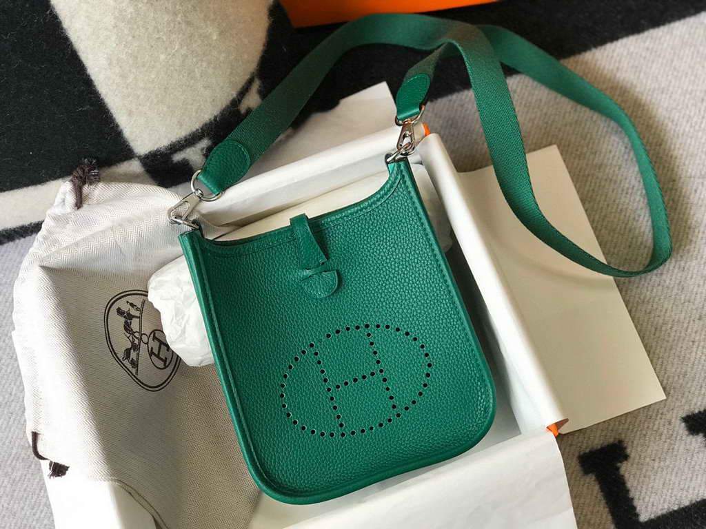 Hermes Evelyne Bag Hermes Mini Crossbody Bag 20404 Silver Buckle Dark Green