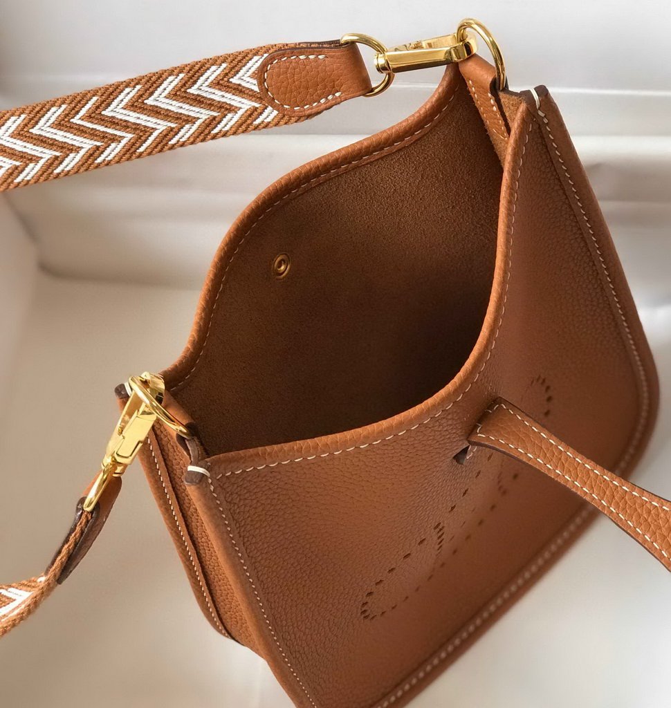 Hermes Evelyne Bag Designer Hermes Mini Crossbody Bag 20386 Gold Buckle Tan