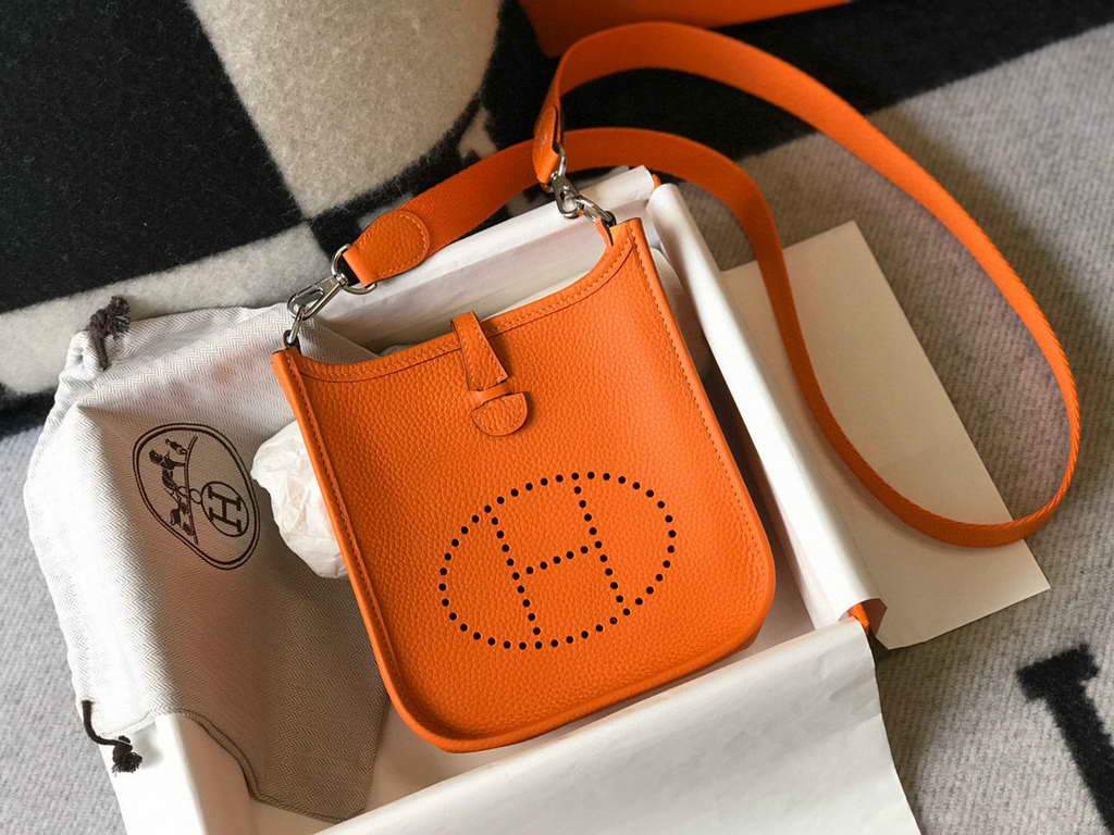 Hermes Evelyne Bag Hermes Mini Crossbody Bag 20405 Silver Buckle Orange