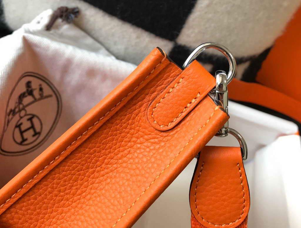 Hermes Evelyne Bag Hermes Mini Crossbody Bag 20405 Silver Buckle Orange