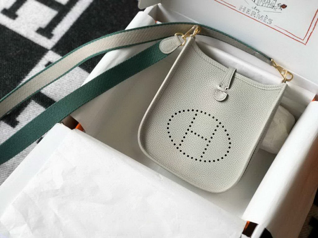 Hermes Evelyne Bag Designer Hermes Mini Crossbody Bag 20388 Gold Buckle Light Gray