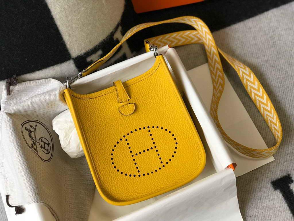 Hermes Evelyne Bag Hermes Mini Crossbody Bag 20408 Silver Buckle Yellow