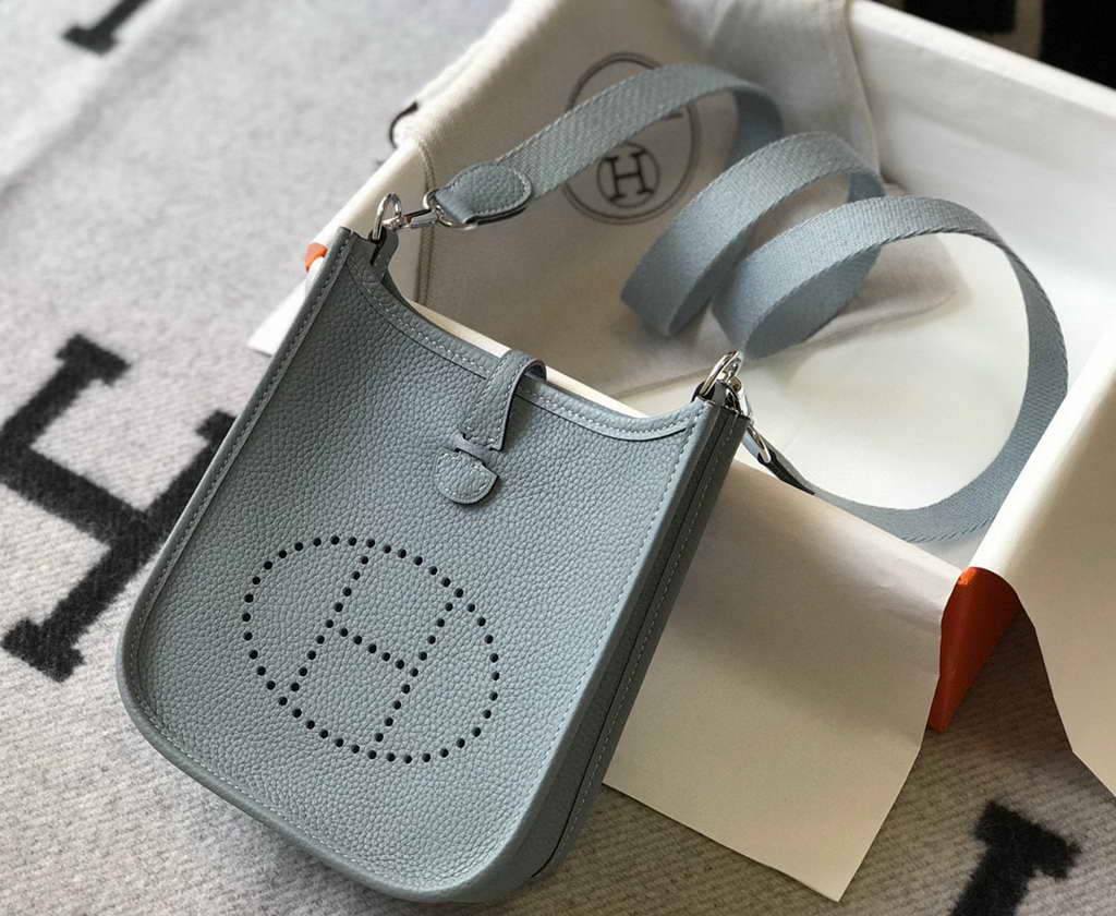 Hermes Evelyne Bag Hermes Mini Crossbody Bag 20409 Silver Buckle Light Blue