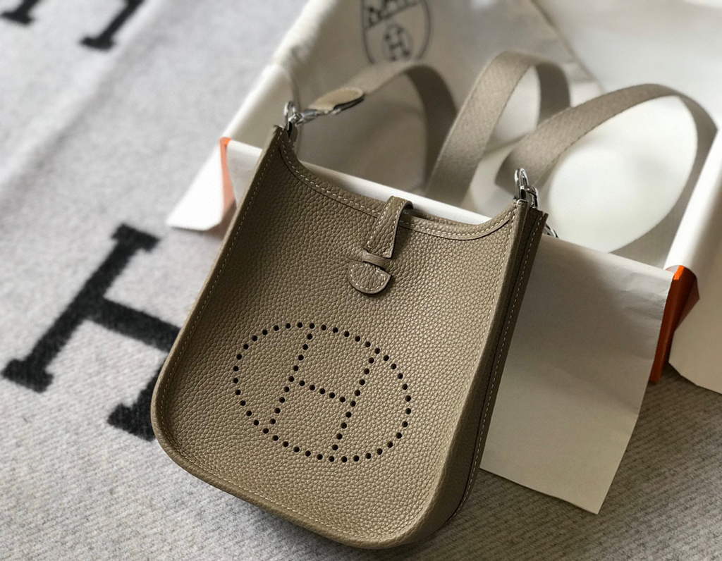 Hermes Evelyne Bag Designer Hermes Mini Crossbody Real Bag 20425 Light Grey