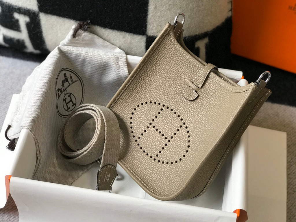 Hermes Evelyne Bag Designer Hermes Mini Crossbody Real Bag 20425 Light Grey