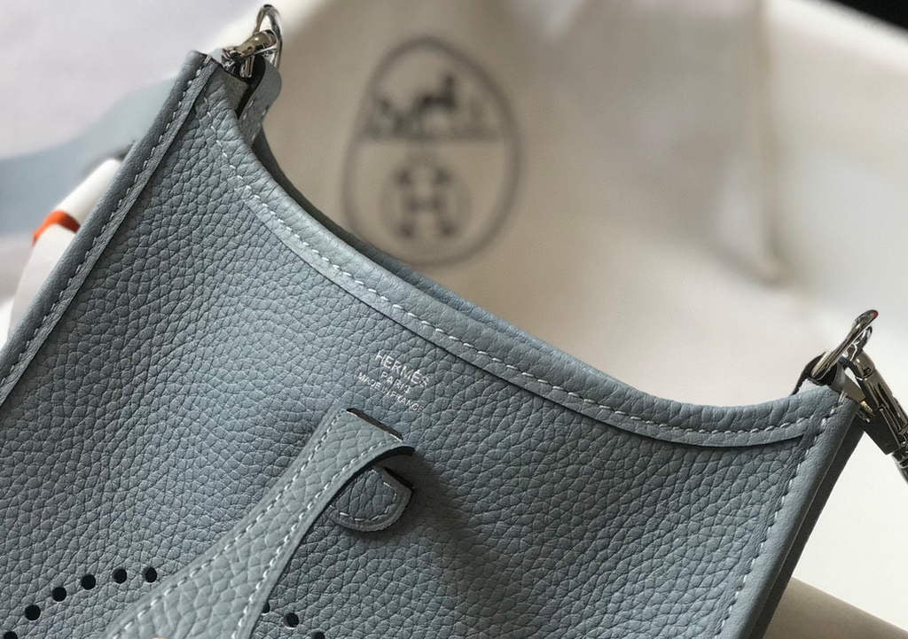 Hermes Evelyne Bag Designer Hermes Mini Crossbody Real Bag 20431 Light Blue