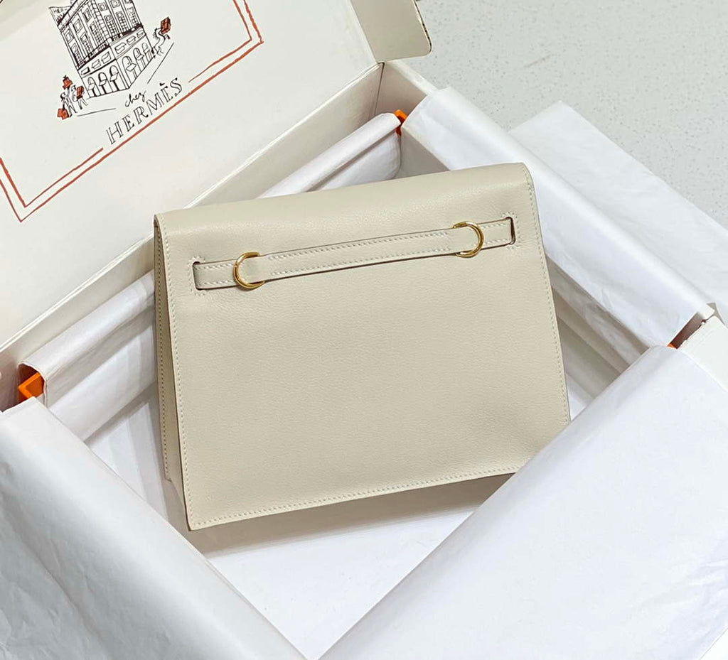 Hermes Evercolor Kelly Danse II 22cm Leather Crossbody Bag H20366 White
