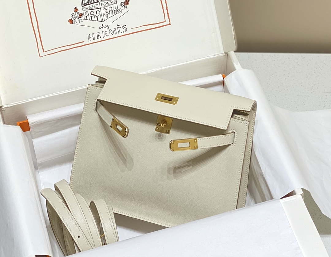 Hermes Evercolor Kelly Danse II 22cm Leather Crossbody Bag H20366 White - Default Title - View 3