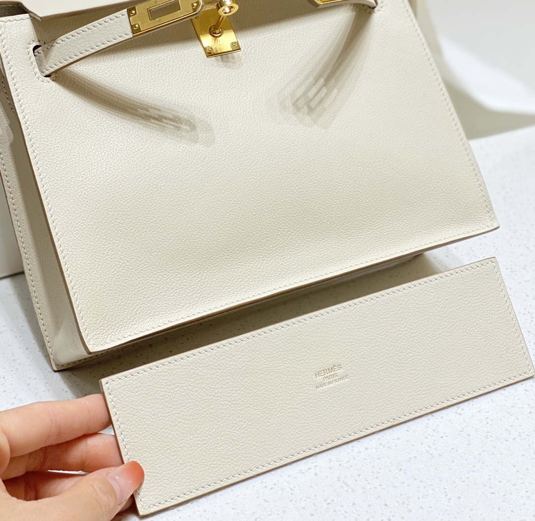 Hermes Evercolor Kelly Danse II 22cm Leather Crossbody Bag H20366 White - Default Title - View 7
