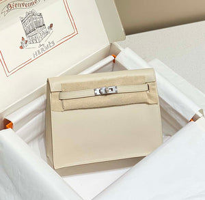 Hermes Evercolor Kelly Danse II 22cm Leather Crossbody Bag H20367 White Silver - Default Title - View 1