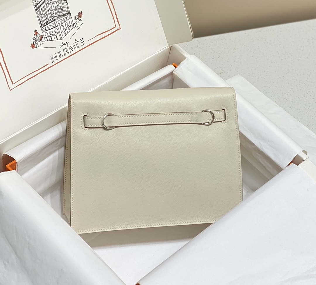 Hermes Evercolor Kelly Danse II 22cm Leather Crossbody Bag H20367 White Silver - Default Title - View 2