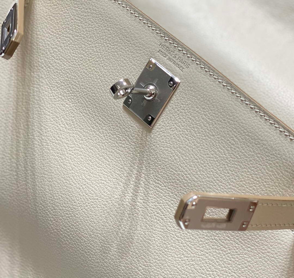 Hermes Evercolor Kelly Danse II 22cm Leather Crossbody Bag H20367 White Silver