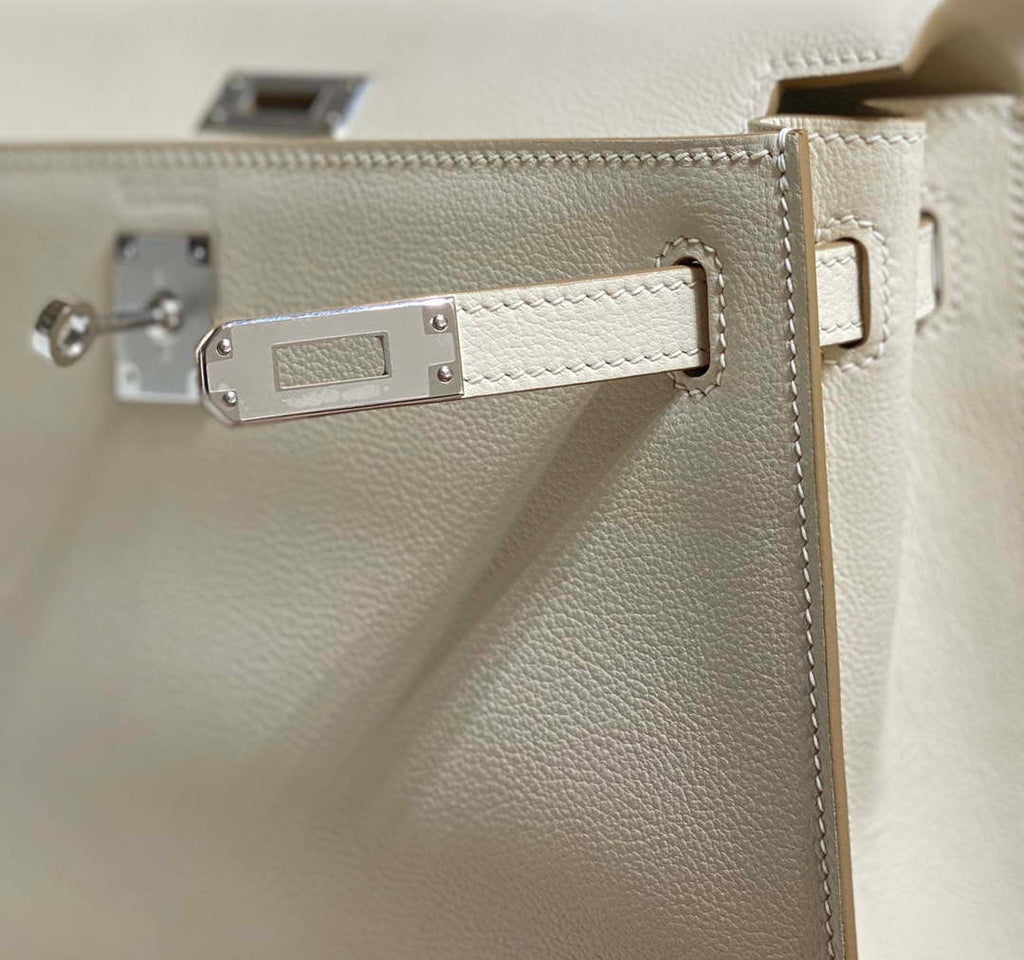 Hermes Evercolor Kelly Danse II 22cm Leather Crossbody Bag H20367 White Silver