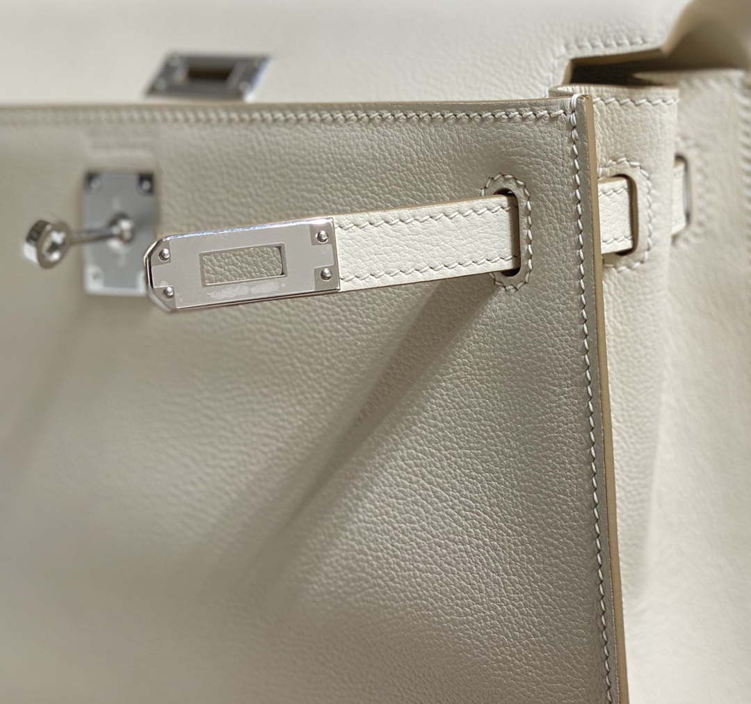 Hermes Evercolor Kelly Danse II 22cm Leather Crossbody Bag H20367 White Silver - Default Title - View 6