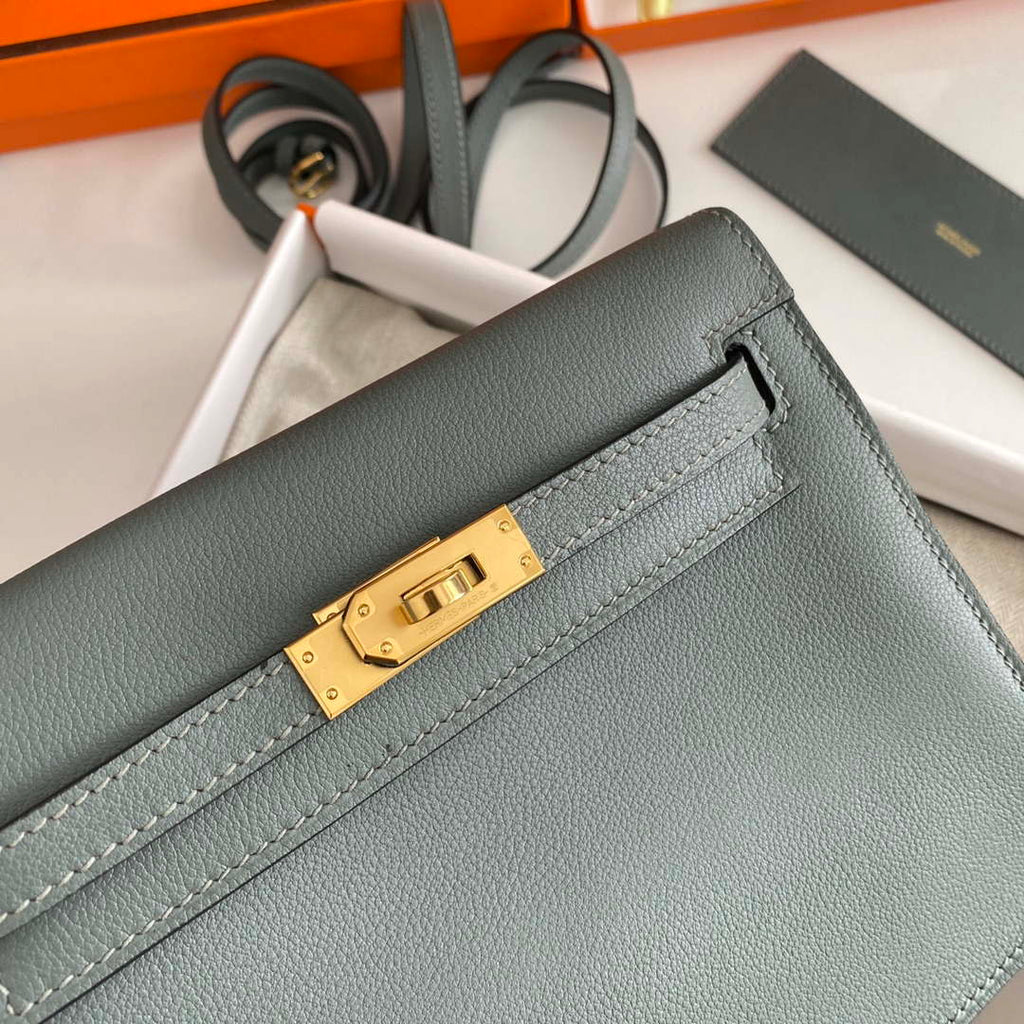 Hermes Evercolor Kelly Danse II 22cm Leather Crossbody Bag H20368 Gray