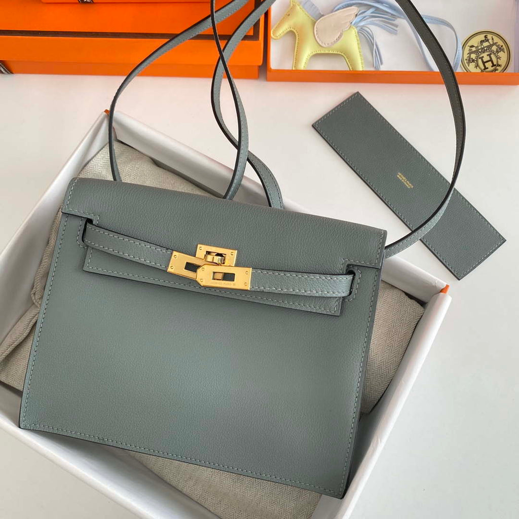 Hermes Evercolor Kelly Danse II 22cm Leather Crossbody Bag H20368 Gray