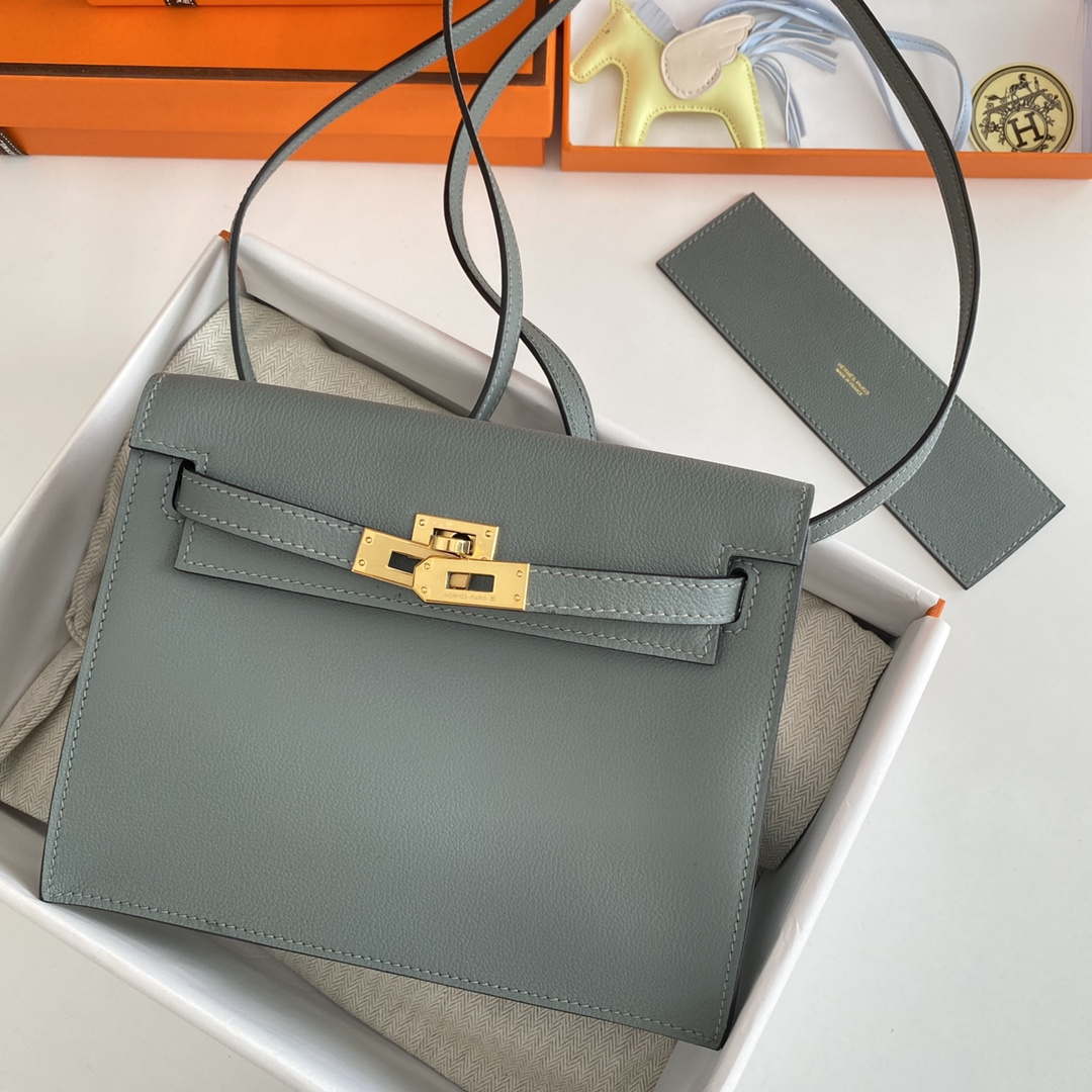 Hermes Evercolor Kelly Danse II 22cm Leather Crossbody Bag H20368 Gray - Default Title - View 4