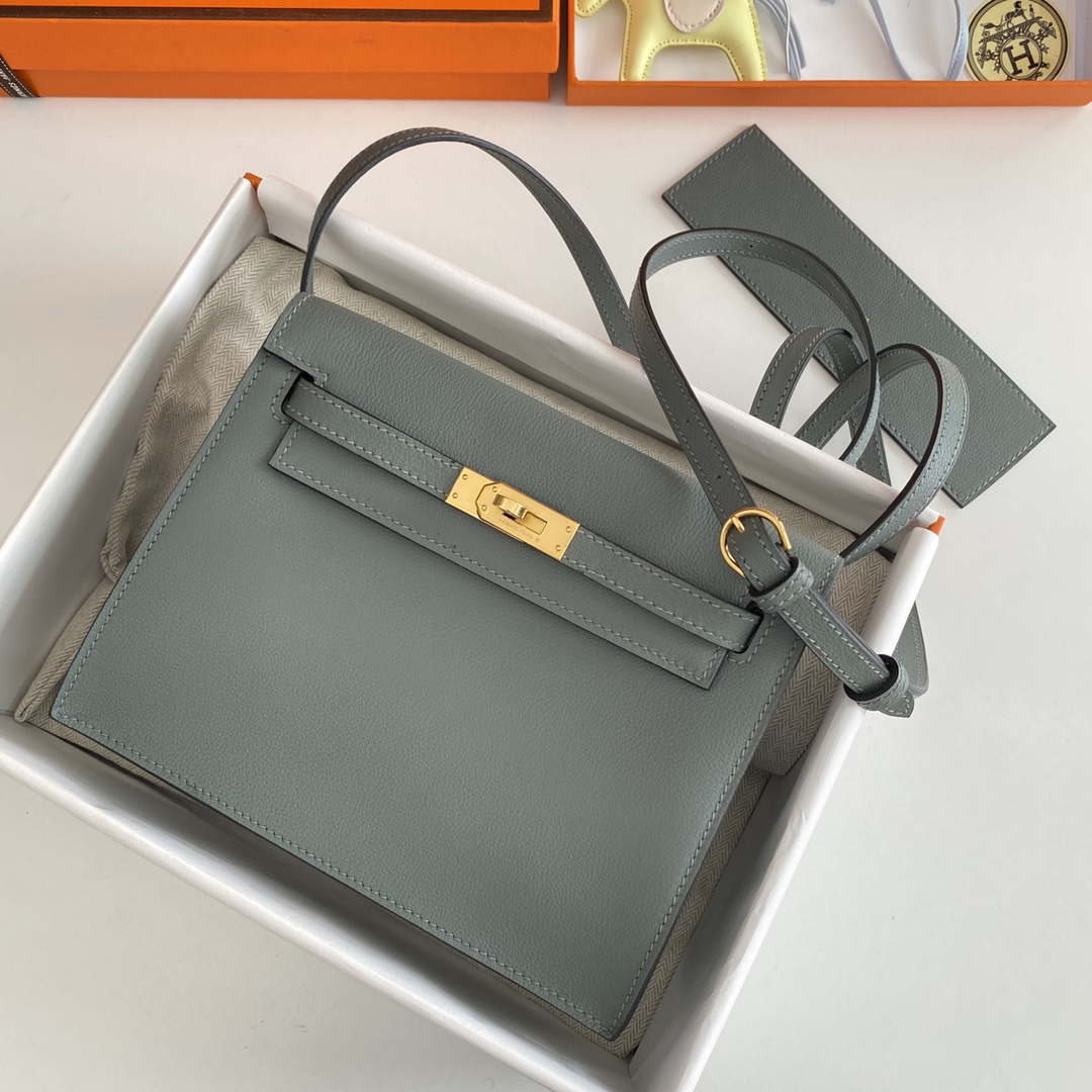Hermes Evercolor Kelly Danse II 22cm Leather Crossbody Bag H20368 Gray - Default Title - View 5