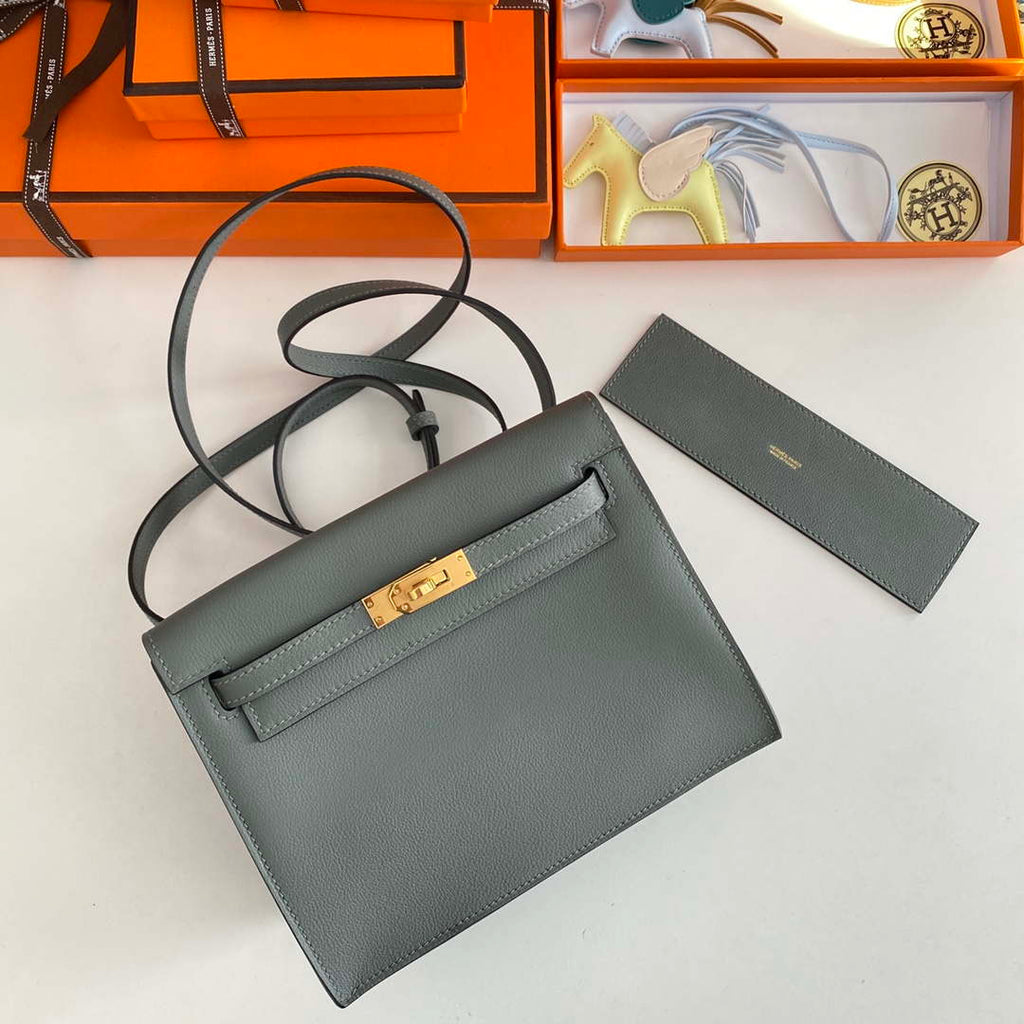 Hermes Evercolor Kelly Danse II 22cm Leather Crossbody Bag H20368 Gray