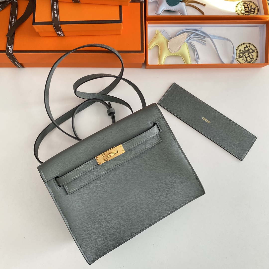 Hermes Evercolor Kelly Danse II 22cm Leather Crossbody Bag H20368 Gray - Default Title - View 6