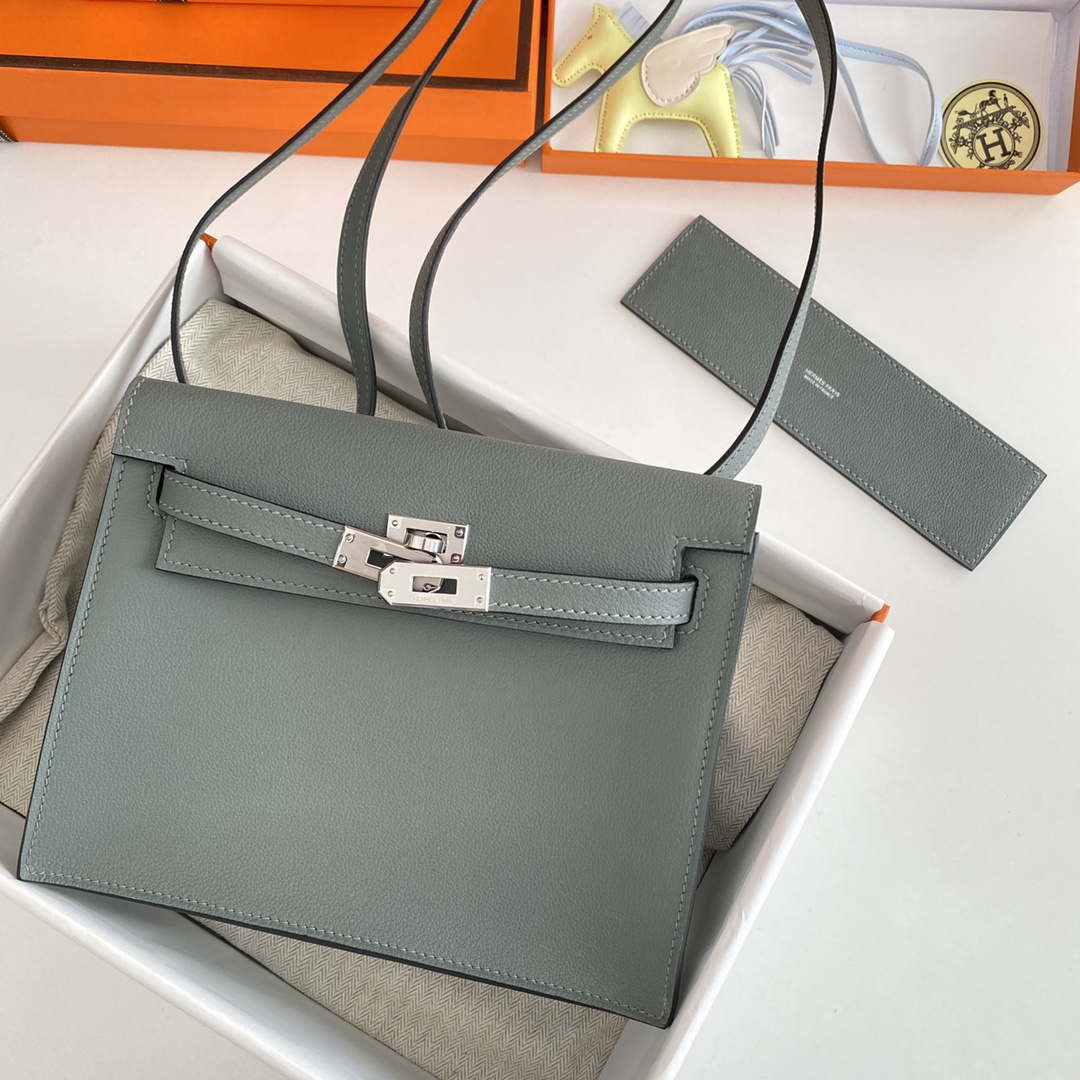 Hermes Evercolor Kelly Danse II 22cm Leather Crossbody Bag H20369 Gray Silver - Default Title - View 4