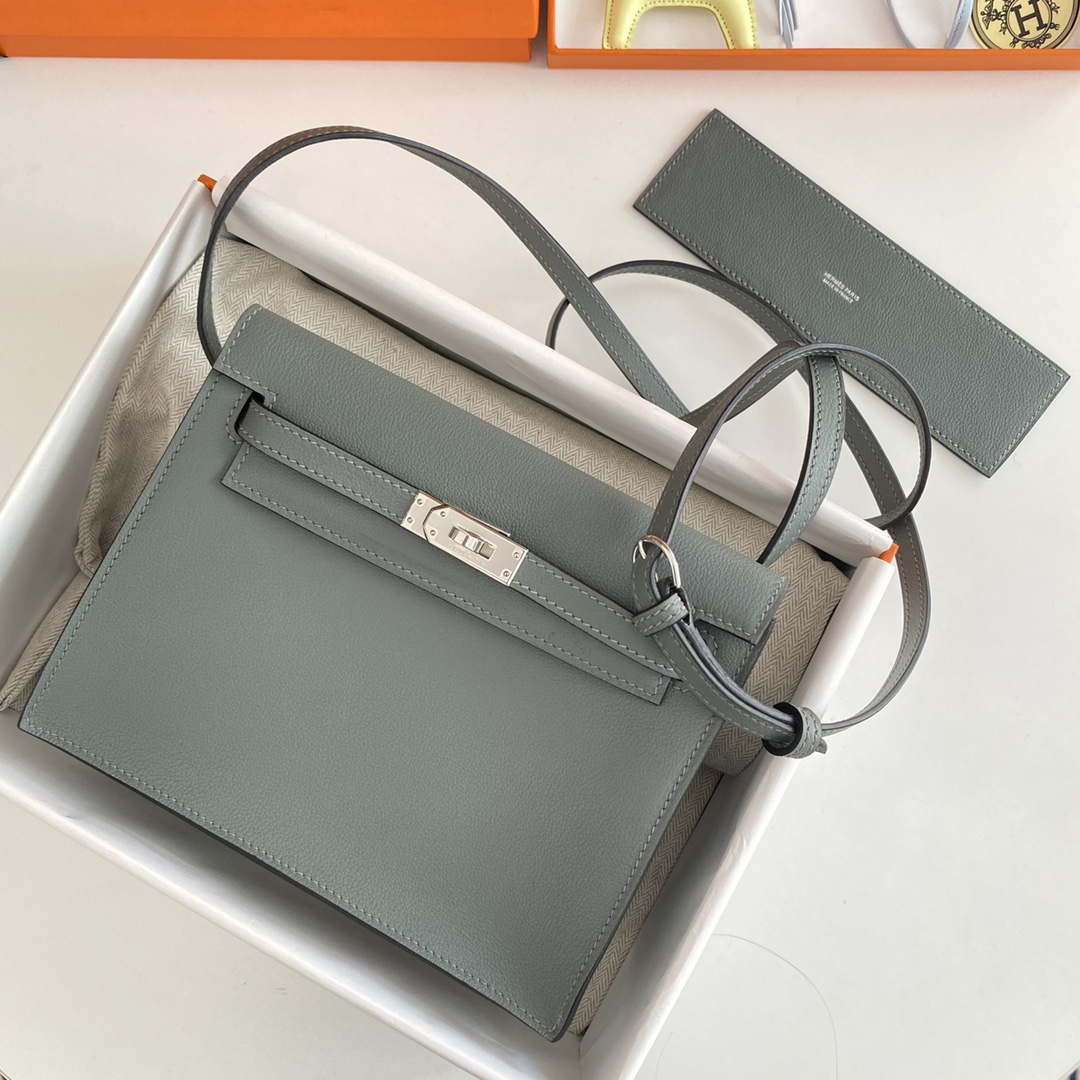Hermes Evercolor Kelly Danse II 22cm Leather Crossbody Bag H20369 Gray Silver - Default Title - View 5