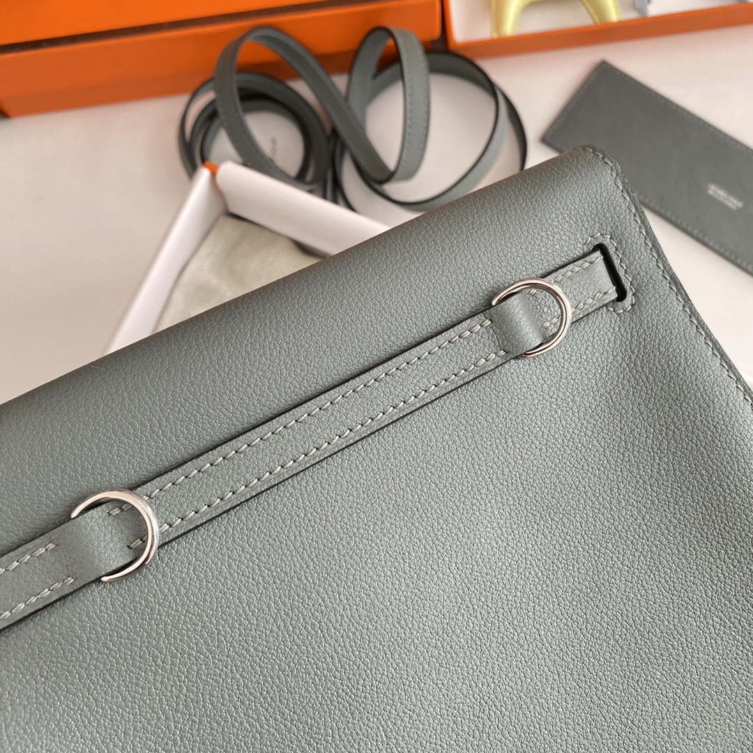 Hermes Evercolor Kelly Danse II 22cm Leather Crossbody Bag H20369 Gray Silver - Default Title - View 7