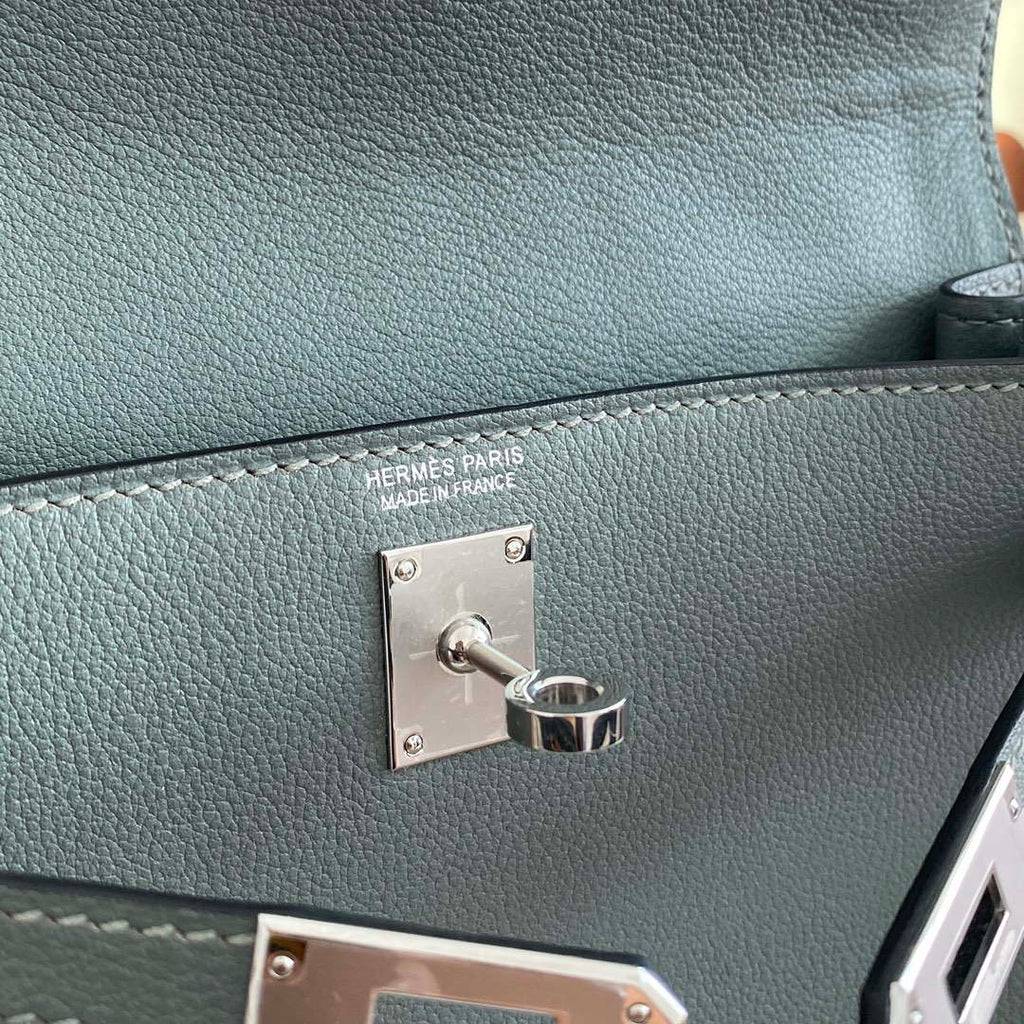 Hermes Evercolor Kelly Danse II 22cm Leather Crossbody Bag H20369 Gray Silver
