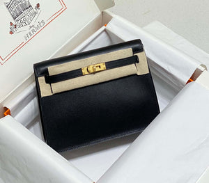 Hermes Evercolor Kelly Danse II 22cm Leather Crossbody Bag H20370 Black - Default Title - View 1