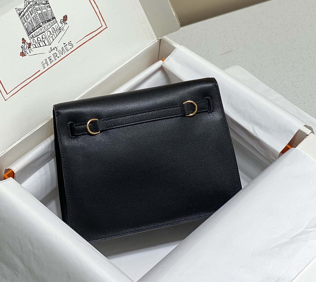 Hermes Evercolor Kelly Danse II 22cm Leather Crossbody Bag H20370 Black - Default Title - View 2