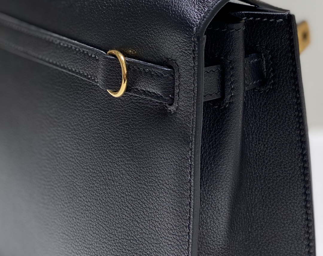 Hermes Evercolor Kelly Danse II 22cm Leather Crossbody Bag H20370 Black - Default Title - View 6