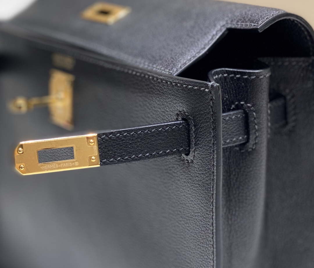 Hermes Evercolor Kelly Danse II 22cm Leather Crossbody Bag H20370 Black - Default Title - View 7