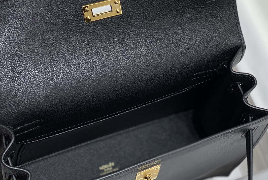 Hermes Evercolor Kelly Danse II 22cm Leather Crossbody Bag H20370 Black - Default Title - View 8