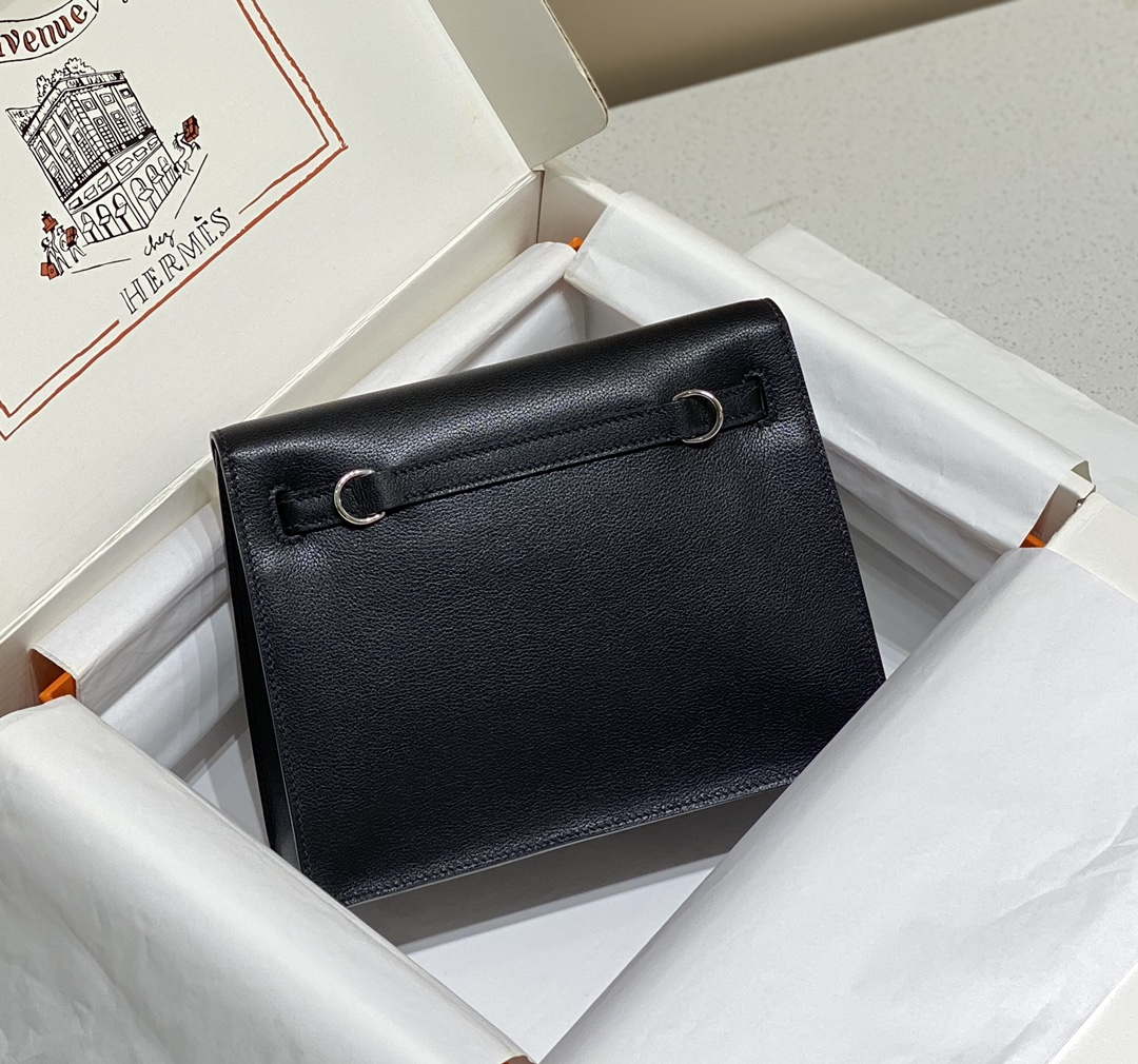 Hermes Evercolor Kelly Danse II 22cm Leather Crossbody Bag H20371 Black Silver - Default Title - View 2