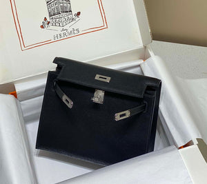 Hermes Evercolor Kelly Danse II 22cm Leather Crossbody Bag H20371 Black Silver - Default Title - View 3