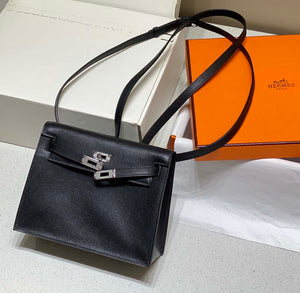 Hermes Evercolor Kelly Danse II 22cm Leather Crossbody Bag H20371 Black Silver - Default Title - View 4