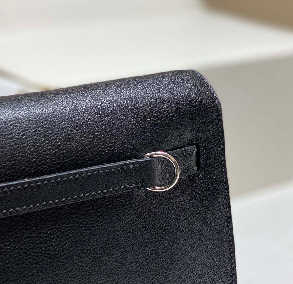 Hermes Evercolor Kelly Danse II 22cm Leather Crossbody Bag H20371 Black Silver