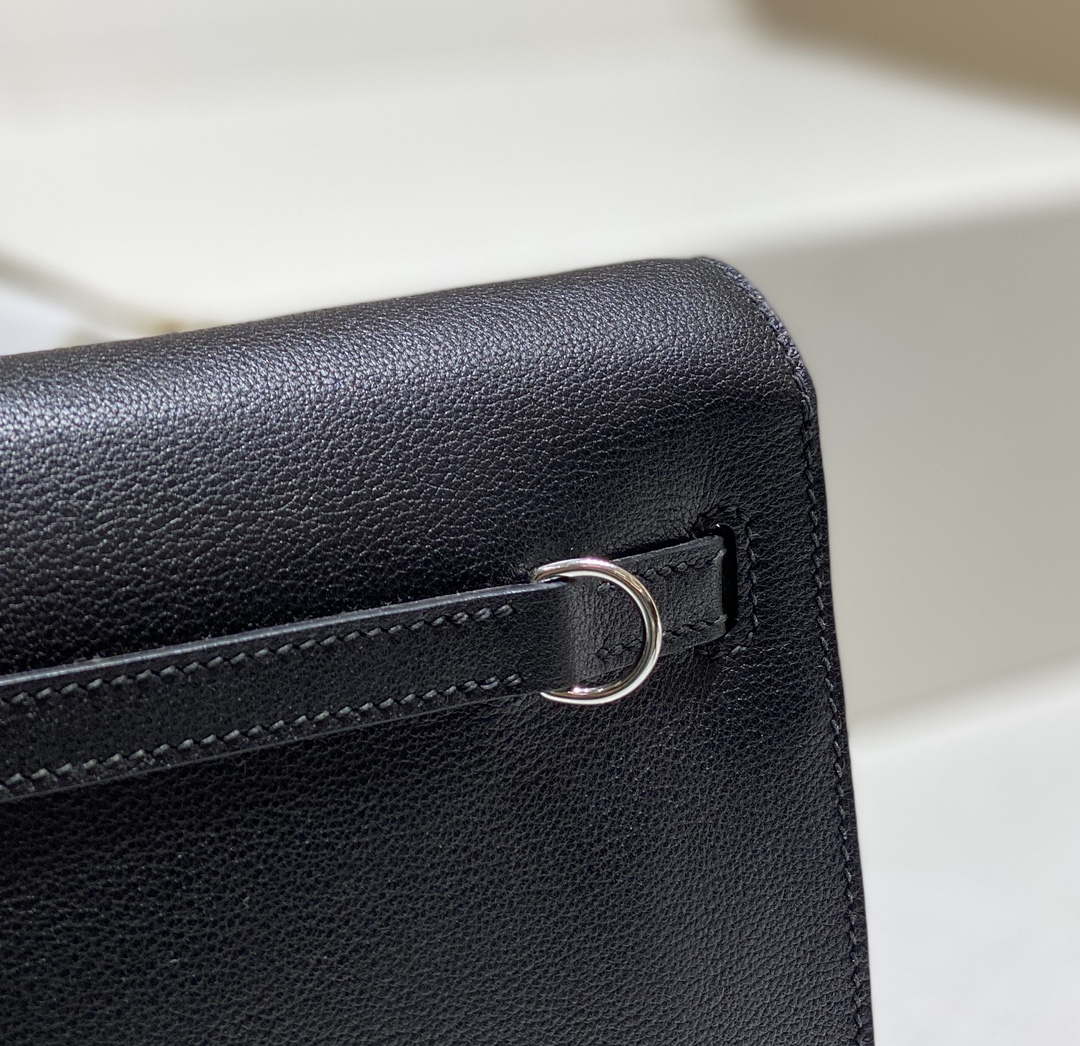 Hermes Evercolor Kelly Danse II 22cm Leather Crossbody Bag H20371 Black Silver - Default Title - View 7