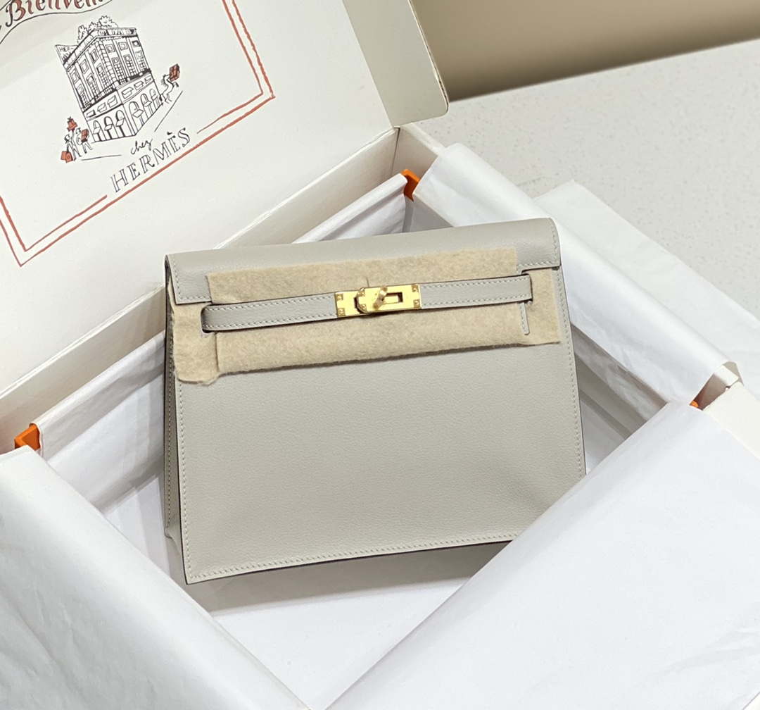 Hermes Evercolor Kelly Danse II 22cm Leather Crossbody Bag H20372 Light Gray - Default Title - View 1