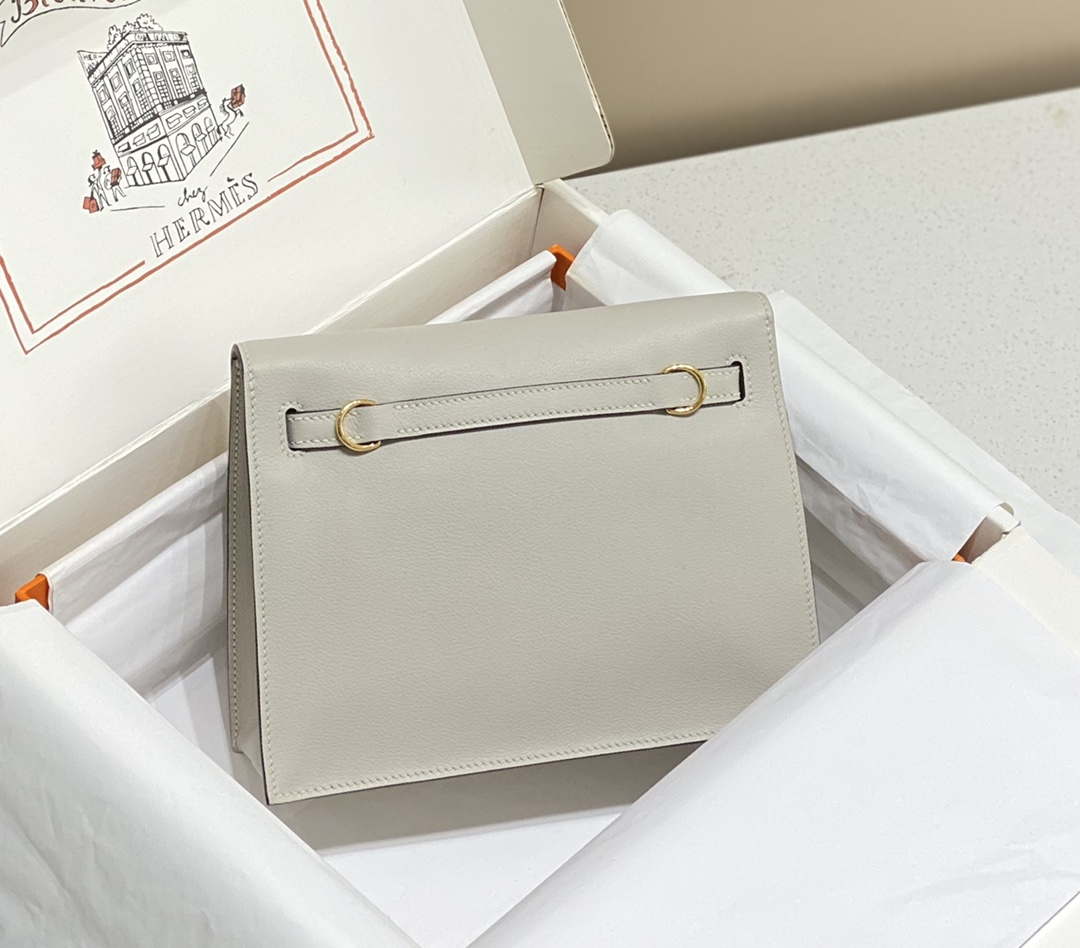 Hermes Evercolor Kelly Danse II 22cm Leather Crossbody Bag H20372 Light Gray - Default Title - View 2
