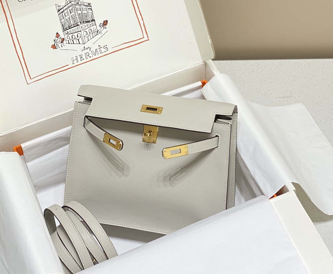 Hermes Evercolor Kelly Danse II 22cm Leather Crossbody Bag H20372 Light Gray