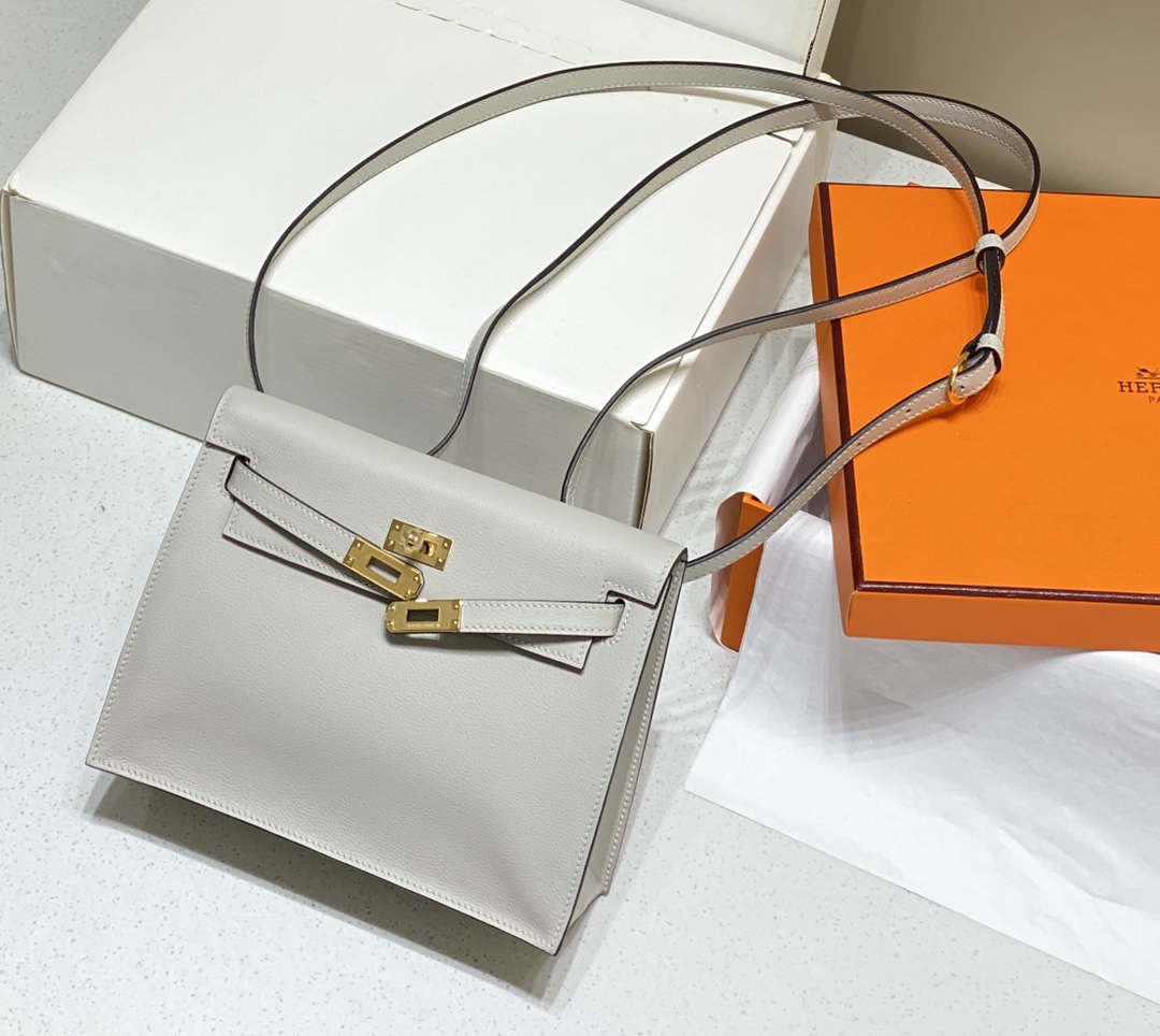Hermes Evercolor Kelly Danse II 22cm Leather Crossbody Bag H20372 Light Gray - Default Title - View 4