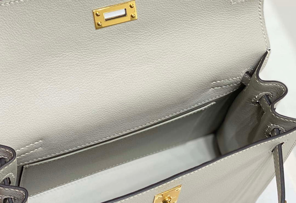 Hermes Evercolor Kelly Danse II 22cm Leather Crossbody Bag H20372 Light Gray