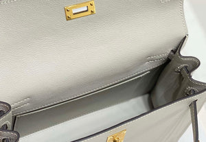 Hermes Evercolor Kelly Danse II 22cm Leather Crossbody Bag H20372 Light Gray - Default Title - View 9