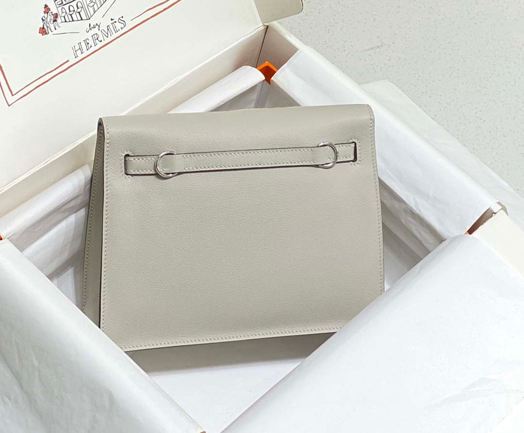 Hermes Evercolor Kelly Danse II 22cm Leather Crossbody Bag H20373 Light Gray Silver