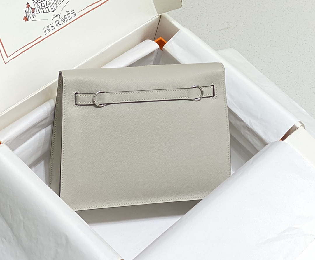 Hermes Evercolor Kelly Danse II 22cm Leather Crossbody Bag H20373 Light Gray Silver - Default Title - View 2