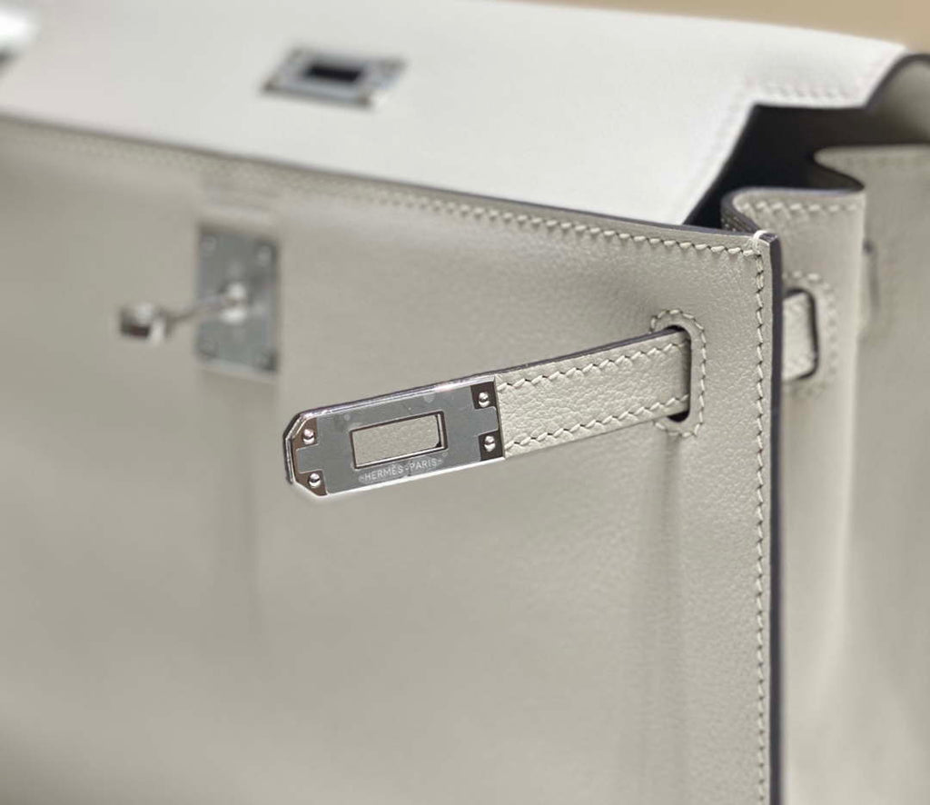 Hermes Evercolor Kelly Danse II 22cm Leather Crossbody Bag H20373 Light Gray Silver