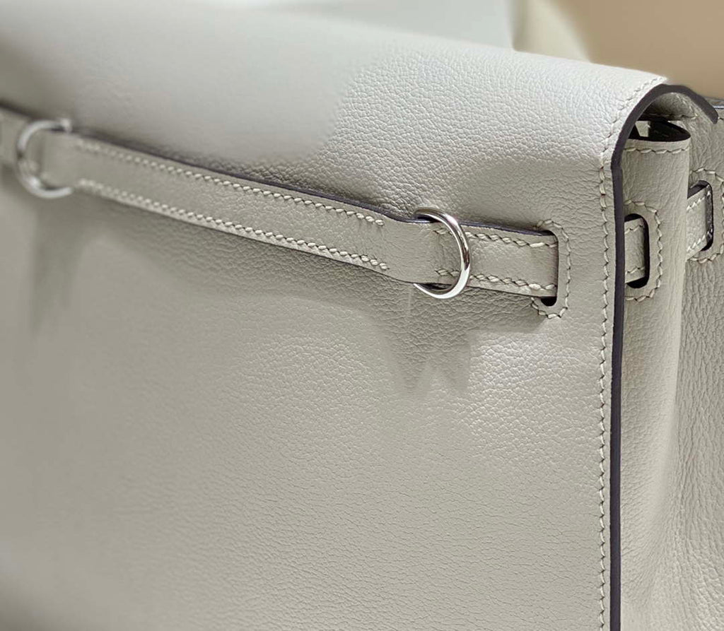 Hermes Evercolor Kelly Danse II 22cm Leather Crossbody Bag H20373 Light Gray Silver