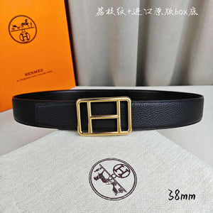 Hermes H066050CP2K H au Carre belt buckle & Reversible leather strap 38 mm H88007 - Gold / '--Please Select-- - View 1
