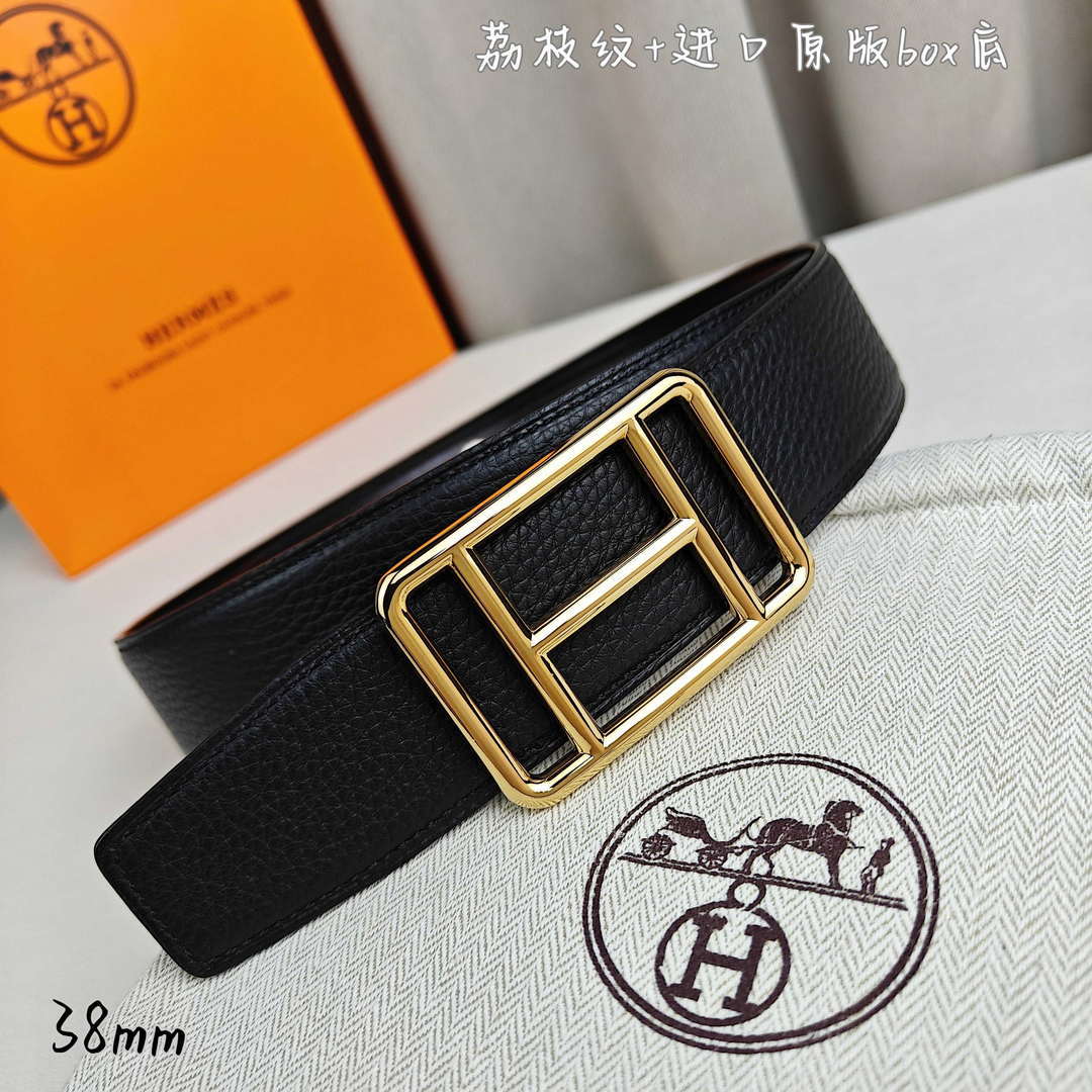 Hermes H066050CP2K H au Carre belt buckle & Reversible leather strap 38 mm H88007 - Gold / '--Please Select-- - View 5